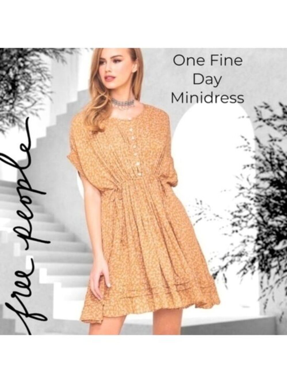 FREE PEOPLE NWT One Fine Day OVERSIZED Cinched-Waist Floral Print Minidress/XS